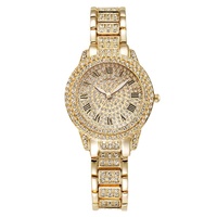 Montre pour femme avec bracelet en acier inoxydable, chiffres romains entièrement sertis de diamants, ensemble de bijoux, boucle pliante simple, montre à quartz élégante pour les affaires