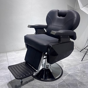 Fauteuil de Barbier Professionnel Hydraulique Noir Inclinable pour Salon de Coiffure Classique - Product Image 1