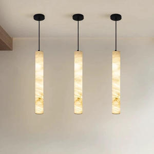 Lámpara Colgante Cilíndrica Larga de Alabastro, E27 LED 2700K, Blanco Cálido, Regulable, para Sala de Estar - Product Image 4