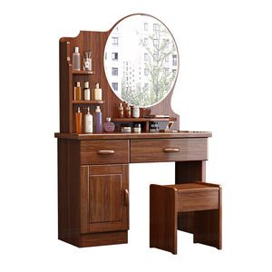 Dazhang Jiaju Solid Wood Dressing <b>Table</b> Walnut Bedroom Makeup Storage Integrated <b>Vanity</b> With <b>Mirror</b> And Stool - Product Image 5