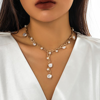 Fanhua Bijoux Perles Trombone Chaîne Collier Réglable Plaqué Or Perle Gland Colliers Pour Les Femmes