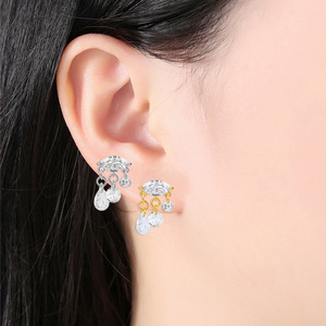 <b>Titanium</b> Plated Flower <b>Chain</b> Ear Studs For Piercing Jewelry Party Fashion Earrings With Prong Setting Stainless Steel - Product Image 2