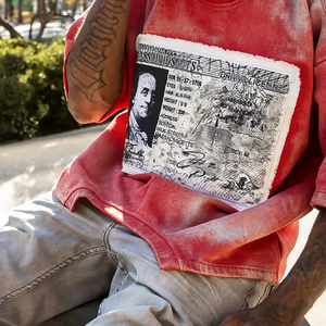 ผู้ผลิต OEM เสื้อยืดคอตตอนแขนสั้นสไตล์เรโทรฮิปฮอปแบบครอปปิ้ง ตกแต่งด้วย<span class=keywords><strong>การ</strong></span>ปะติดปะต่อ งานปัก และดีไซน์ทำให้ดูเก่า สำหรับผู้ชาย - Product Image 2