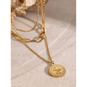 Collar con Colgante de Moneda en Capas de Acero Inoxidable Chapado en Oro de 18k J&D, 38/45/50+5cm, Moderno - Product Image 5