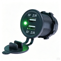 Adaptateur chargeur USB 12V 24V double port, 4,2A au total, avec voyant LED vert, charge rapide, montage sur panneau pour voiture, bateau, marine