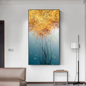 Colecciones de arte moderno para Resorts, <span class=keywords><strong>pintado</strong></span> a mano, árbol amarillo, montaña dorada, paisaje moderno, lienzo, arte de pared, pinturas abstractas - Product Image 1