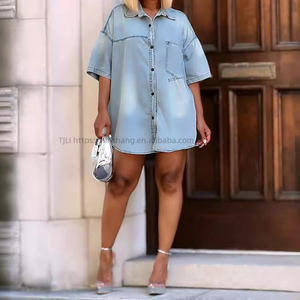 Street Casual Loose Short Sleeve <b>Cardigan</b> Women's Denim Top Shirt Fashion - Product Image 5
