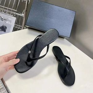 Women's Leather <b>Thong</b> Flip Flops Metal Logo Flat Summer Casual <b>Beach</b> Slippers for Ladies - Product Image 6