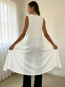 Camisola Larga Irregular sin Mangas para Mujer, Cuello Redondo, Abertura Frontal, Estilo Túnica Corta, Ajuste Holgado Casual - Product Image 3