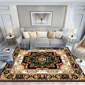 Tapis rectangulaire traditionnel à motifs floraux or, noir et rouge, fabriqué à la machine, antidérapant, pour salon, en polypropylène, à poils ras - Product Image 1