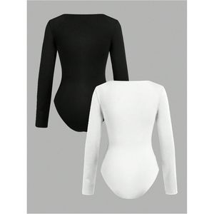 Justaucorps à manches longues pour filles, col carré, en coton et élasthanne respirant, vêtements de gymnastique - Product Image 2