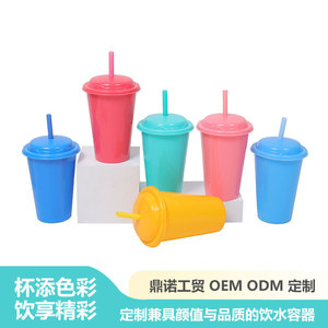 Shang Kou Ai <b>Reusable</b> Plastic Straw <b>Cup</b> <b>With</b> <b>Lid</b> Portable Drinkware For Camping And Daily Use - Product Image 4