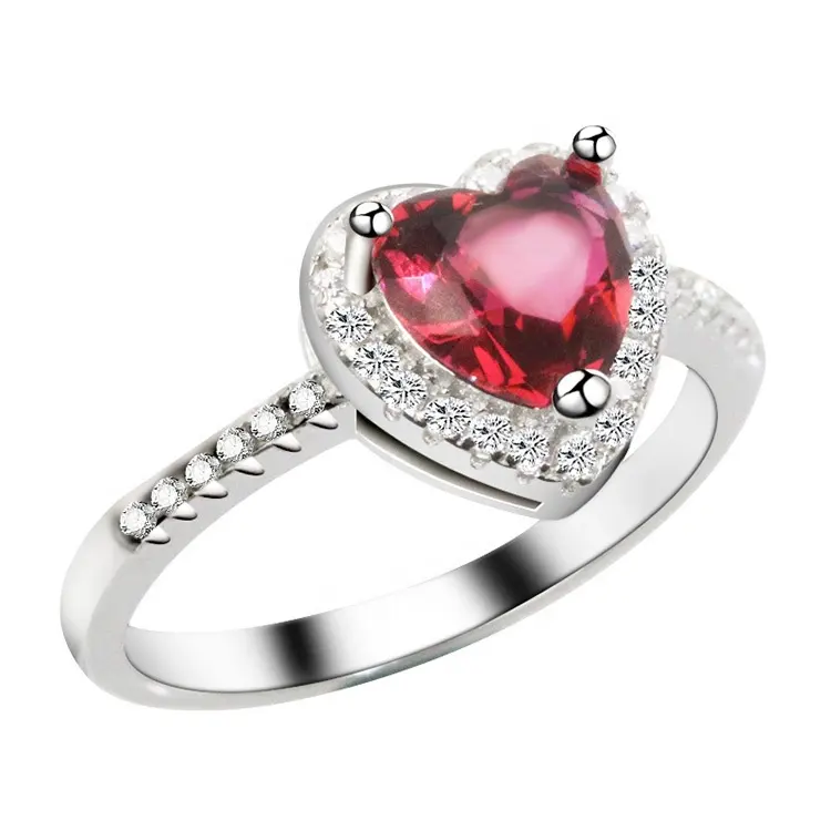 Anillo de boda de diamantes de corazón de rubí natural para mujer, anillos de piedras preciosas de Plata de Ley 925 de lujo populares, logotipo personalizado