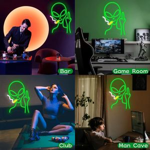 Letreros LED de Neón con Diseño de Extraterrestre Verde, Regulables, Alimentados por USB, Luz Ambiental, Decoración para Escaparates, Luz Indicadora de Calle, Personalizables - Product Image 3