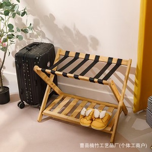 Bamboo Luggage Rack Foldable Storage Shelf For Hotel Bedroom Bathroom Floor <b>Standing</b> - Product Image 5