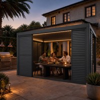Porte coulissante extérieure toutes saisons à persiennes intégrales en alliage, pare-soleil et coupe-vent pour gazebo