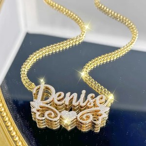 Collier pendentif personnalisé en acier inoxydable plaqué or, double couche, cœur mat, gravure de nom, tendance mode TD, cadeau - Product Image 2