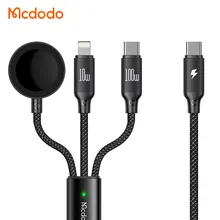 Mcdodo 494 100W 3 in 1 Cable Wireless Charger Metal Nylon Type C 5A Fast PD Charging 3 in 1 USB C Cable For iPhone iWatch Mac