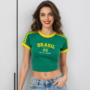 Tracce verdi. Etichetta Personalizzata per Abbigliamento, Top Corto in Denim Stile Y2k per Donna, Brasiliano, con Stampa Traforata Estiva - Product Image 4