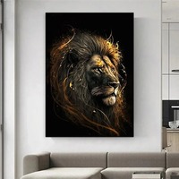 Poster singa hitam dan emas seni dinding besar Modern lukisan minyak cetak kanvas hewan untuk dekorasi ruang tamu rumah