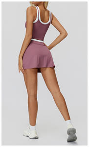 Nouvel arrivage Jupe de blocage de couleur pour femmes Tennis Survêtement 2 en 1 Gym Fitness Yoga Wear Ensemble de sport extensible - Product Image 2