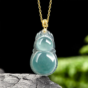 จี้หยกแท้ธรรมชาติเกรด A สีฟ้ารูปดอกบัว ประดับทอง 18K พร้อมจี้หยกเกรดไอซ์ สร้อยหยก - Product Image 4