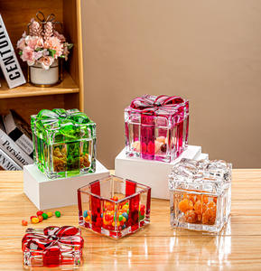 Grand <span class=keywords><strong>sucrier</strong></span> en <span class=keywords><strong>verre</strong></span> cristal <span class=keywords><strong>vintage</strong></span> de style européen avec couvercle et nœud, idéal pour les fruits secs et les bonbons - Product Image 4