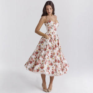 Nuovo Abito Estivo 2025 Stile Vintage Europeo-Americano di Alta Gamma, Vestito Principessa <span class=keywords><strong>in</strong></span> <span class=keywords><strong>Taffetà</strong></span> con Ampia Gonna a Doppio Strato e Spalline Sottili per Donna - Product Image 1