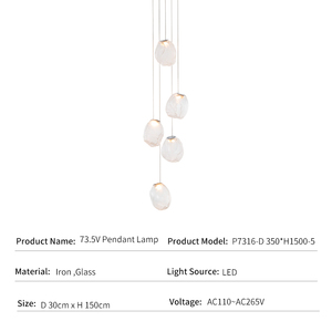 Lustre d'escalier nordique en fer et verre, suspension longue de luxe, style Art Déco, pour villa duplex, lampe suspendue design en pierre météorite, direct usine - Product Image 2