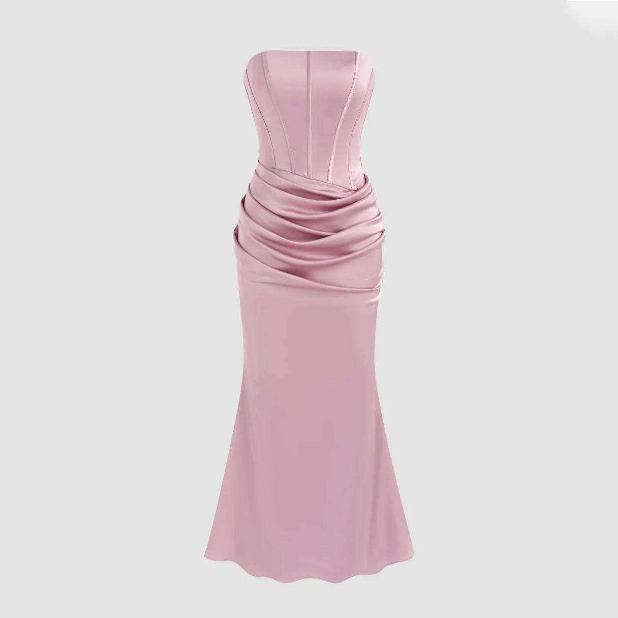 Vestido de fiesta de dama de honor para mujer, personalizado, Sexy, sin tirantes, sirena, vestido de noche, satén de lujo, clásico, rosa, ajustado, corsé fruncido, vestido largo Gow