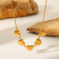 Collier unisexe en acier inoxydable, bijoux tendance, chaîne à maillons plaquée or 18 carats avec breloques en forme de cœur chromé