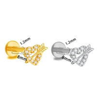 Labret en Titane ASTM F136 16G, motif Cœur Flèche, à filetage interne, pour piercing de cartilage d'oreille et hélix, bijou de mode
