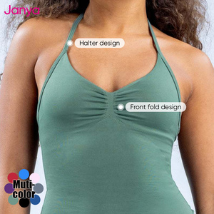Janya femmes haute élastique entraînement course gilet licou cou sans manches Gym Fitness haut de sport sans couture Yoga débardeur - Product Image 4