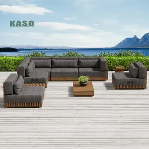 L Shape Wooden Frame Garden Pe Rattan Sofa Set Teak Metal Modern Furniture Wicker Cafe Hotel Outdoor Sofa Wood