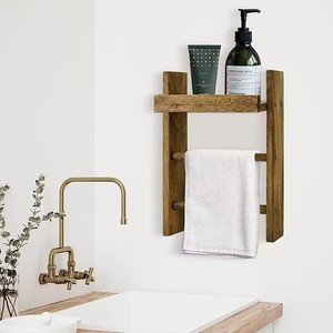 Toallero de madera antiguo para montar en la pared, estante de almacenamiento para baño, almacenamiento para lavabo - Product Image 4
