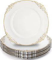 Tabletop Decor 13 "Dinner White Plastic Runde Vintage Ladesc halen mit Goldrand für Catering Hochzeit
