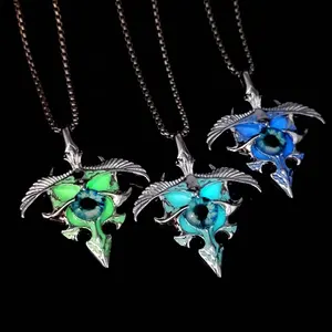 Men's Multicolor Oil Drip Luminous Alloy Eagle Pendant Necklaces Glow in the Dark Stainless Steel Necklace