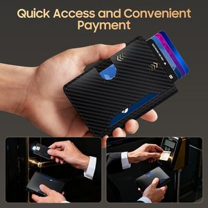 Anti-theft RFID Men's <b>Wallet</b> Ultra-thin Carbon Fiber Multi-card Slot Card Holder Portable Flip-top Pop-out <b>Metal</b> Card Holder - Product Image 3