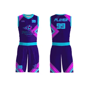 Paars Aangepast Logo Team Training Basketbal Uniform Dames Ademend Basketbal Jersey Shirt