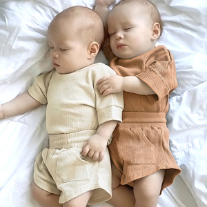Conjuntos de Ropa de Verano para Niños Waffle Kids, Conjuntos de Dos Piezas para Niños Pequeños, Conjuntos de Ropa Personalizados para Niños, Conjuntos Cortos Lisos - Product Image 3