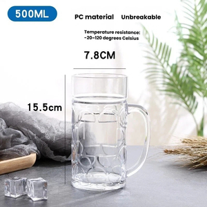Chope à bière en plastique PC incassable transparente à simple paroi de 500 ml avec poignée, personnalisable avec logo, style classique - Product Image 2