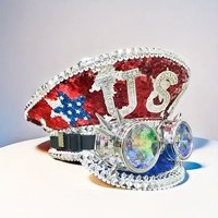 Chapeaux de fête à sequins drapeau américain, lunettes steampunk à strass, casquettes de festival du 4 juillet – Vente en gros, 3 MOQ