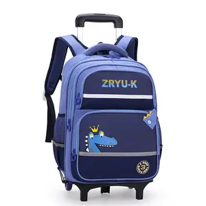 Mochila roladora de desenhos animados, bolsa escolar à prova d'água com rodinhas para livros, carrinho casual para meninos e meninas