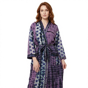 Robe longue indienne en coton non tissé teint à la main, col en V, fermeture à ceinture, imprimé tie-dye, robe de demoiselle d'honneur, tenue de nuit printemps-été - Product Image 1