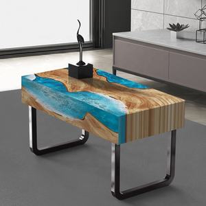 Molde de silicona para tabla de café <span class=keywords><strong>grande</strong></span>, de resina epoxi para mesa de río con soporte de madera - Product Image 3