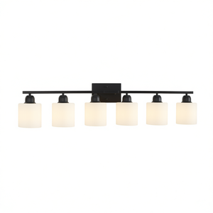 Applique murale moderne noire mate à 6 lumières pour salle de bain, 38 pouces, LED blanc chaud, pour miroir - Product Image 1
