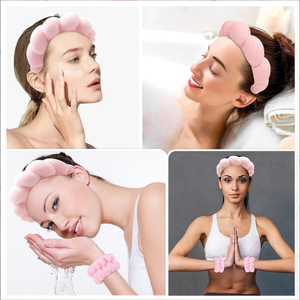 <strong>Fashion</strong> Makeup Cute Puffy Sponge Spa Headbands Hairbands Towel Cloth <strong>Fabric</strong> <strong>Wristband</strong> Set