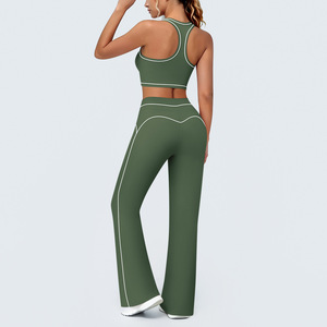 Conjunto de Yoga y Pilates de 2 Piezas en Nailon Suave, Talla Grande, Pantalones Palazzo de Cintura Alta y Pierna Ancha, y Sujetador Deportivo Sin Costuras con Soporte - Product Image 5
