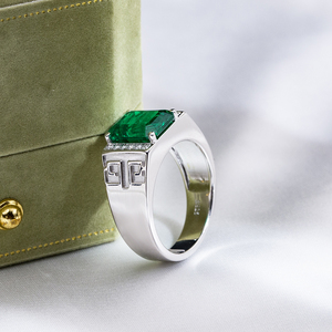 Messi Jewelry MSR-1849 925 <b>Silver</b> Radiant Cut May Birshstone Lab <b>Emerald</b> Fashion <b>Ring</b> Claw Setting <b>Emerald</b> <b>Ring</b> for Men - Product Image 2