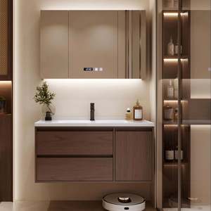 Mueble de Baño de Madera Contrachapada Personalizado de Alta Gama, Ecológico, con Espejo Inteligente, Impermeable, Fácil de Limpiar, Instalación Suspendida - Product Image 1